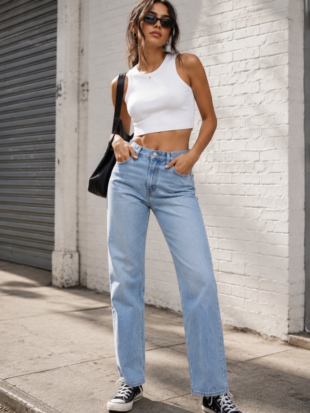 OAT New York High Rise Straight Leg Jeans 26 Light Wash Minimal Denim